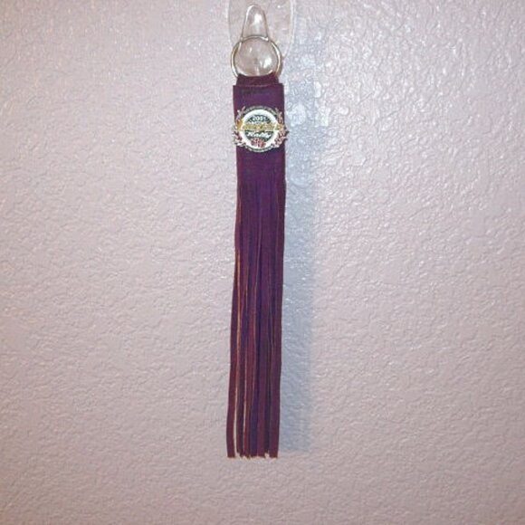 Vtg Harley Davidson Motorcycle Rally Laughlin Keychain Ring Fob 2001 Suede Biker - Picture 2 of 7